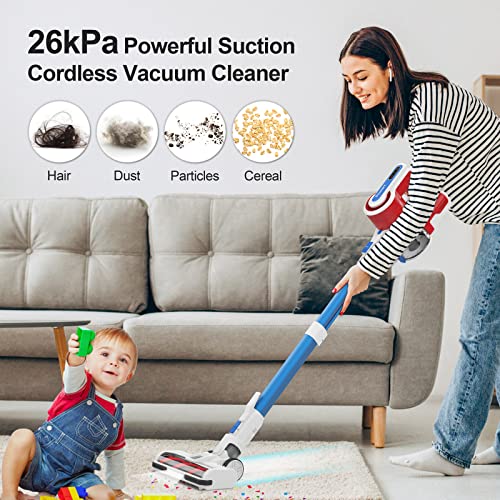 Cordless Vacuum Cleaner, 26Kpa 350W Powerful Cordless Stick Vacuum, POWEART Self-Standing 6-in-1 Rechargeable Battery Vacuum, Lightweight Vacuum Cleaner for Pet Hair Hardwood Floor Carpet Car Home-V80