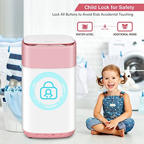 COSTWAY Portable Washing Machine, Built-in Drain Pump, 8Lbs Capacity, Full-Automatic washer with 6 Programs, 6 Water Levels, Child Lock, Compact Washer and spinner Combo for RV, Dorm, Apartment (Pink)