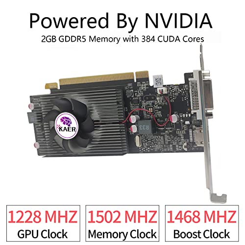 KAER GeForce GT 1030 2GB GDDR5 Low Profile Graphics Card 64 Bi DirectX 12 PCI Express 3.0 x4 Dual Monitors of DVI and HDMI, Nvidia PC Gaming Video Card