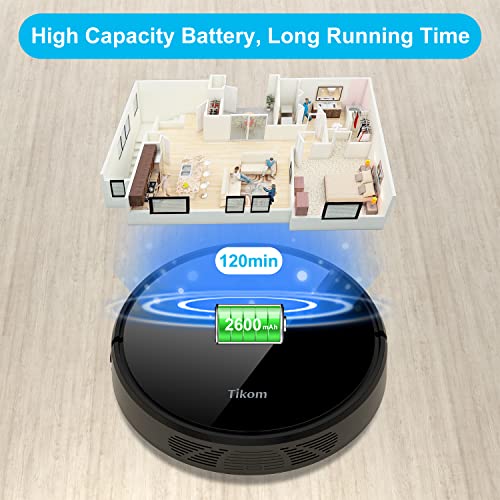 Robot Vacuum Cleaner - Tikom G7000, 2700Pa Suction, Smart Navigation, WiFi, Self-Charging, Boundary Strips Included, Quiet, Thin, Compatible with Alexa, Ideal for Pet Hair, Carpets, Hard Floor