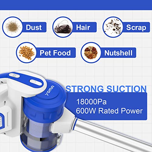 Yoma Corded Stick Vacuum Cleaner with 18KPA Powerful Suction, 600W Corded Handheld Vac Lightweight with Versatile Attachment for Hardwood Floors & Stair and Pet Hair, M2252 Ocean Blue