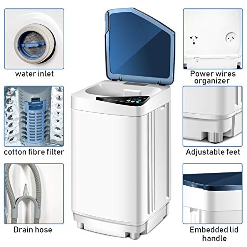 SAFEPLUS Portable Clothes Washing Machines,Automatic Small Washer and Spin Dryer 7.7 lbs Load Capacity Compact Laundry Washer with Built in Barrel Light for Apartments RVs and Small Space Living