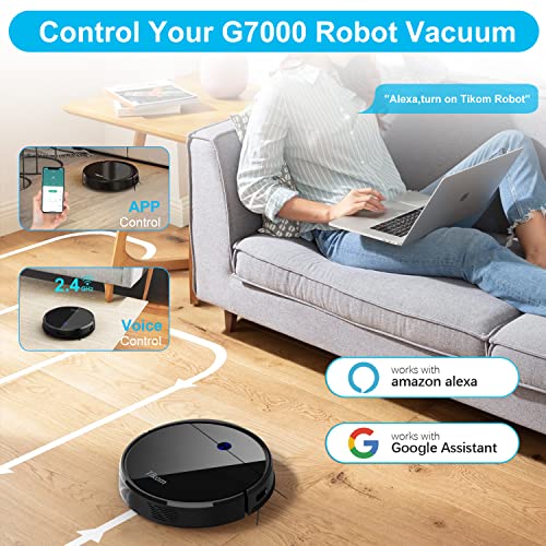 Robot Vacuum Cleaner - Tikom G7000, 2700Pa Suction, Smart Navigation, WiFi, Self-Charging, Boundary Strips Included, Quiet, Thin, Compatible with Alexa, Ideal for Pet Hair, Carpets, Hard Floor