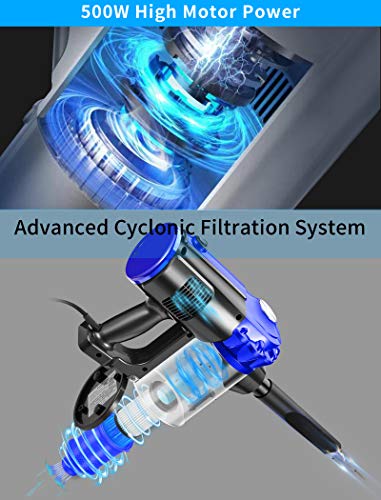Elezon E600 Vacuum Cleaner 17KPa Powerful Suction,Bagless Corded Stick Handheld Vacuum for Hardwood Floor and Tile,Blue