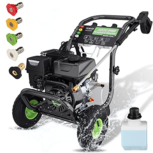 TEANDE 3200PSI Gas Pressure Washer 2.6GPM Power Washer 209CC Gas Powered Pressure with 5 Adjustable Nozzles, 20ft Hose, Dual soap Tank, Best for Cleaning Cars Houses Driveways Fences Patios Garden