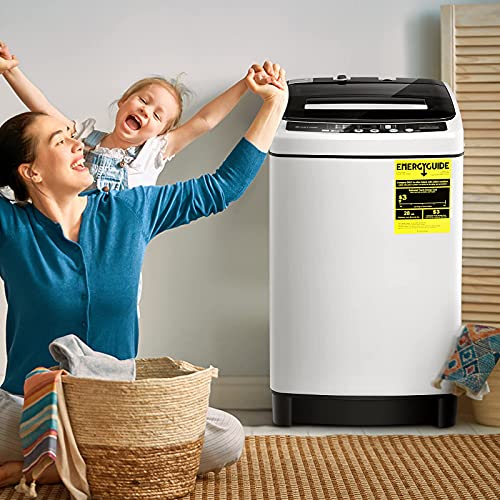 COSTWAY Portable Washing Machine, 11Lbs Capacity Full-automatic Washer with 8 Wash Programs, LED Display, 10 Water Levels, Compact Laundry Washer and Dryer Combo for Apartment, Dorm (White)