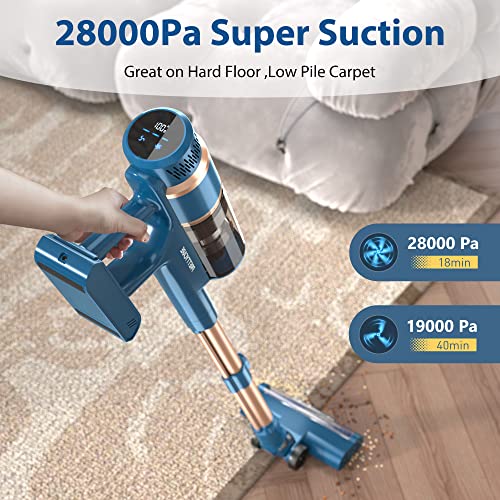 Cordless Vacuum Cleaner, 28000PA Powerful 6-in-1 Stick Vacuum with Brushless Motor, Lightweight Rechargeable Vacuum with LED Touch Display Perfect for Hardwood Floor Carpet Pet Hair-PRETTYCARE, P2