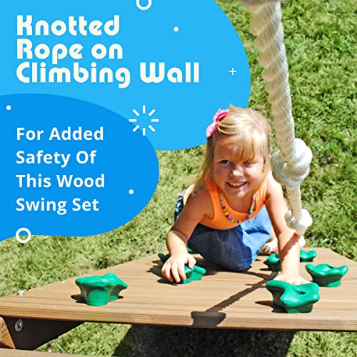 Creative Playthings Northbridge Pack 1 Wooden Swing Set (Made in The USA) for Ages 2 to 12 Years, Includes Climbing Wall for Kids, Playground Swings and Slide, and Tire Swing, 22 x 12 x 11 ft