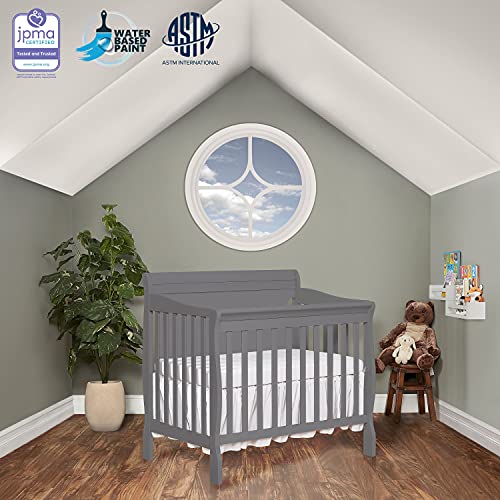 Dream On Me Alice 3-in-1 Full Panel Convertible Mini Crib, Storm Grey, Greenguard Gold Certified