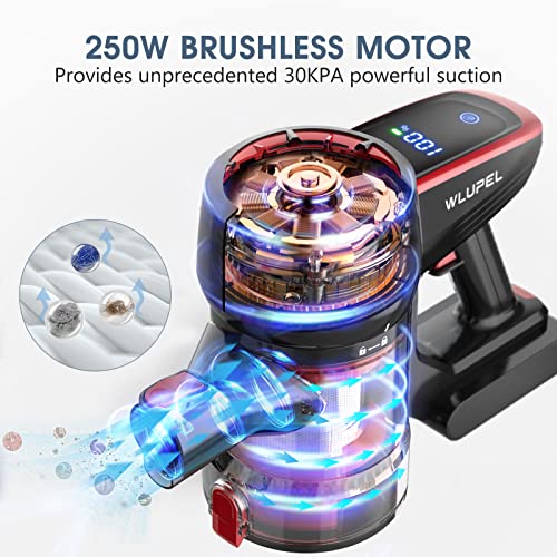 Cordless Vacuum Cleaner, 250W Stick Vacuum Cleaner with 30KPA Powerful Suction, Lightweight Handheld Vacuum LED Display for Carpet and Floor, Pet Hair (Hero 8)