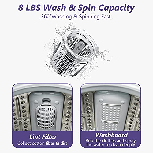 Giantex Portable Washing Machine, Full Automatic Washer and Dryer Combo 8lbs, 1.0 cu.ft 6 Programs 6 Water Levels Built-in Drain Pump, Top Load 2 in 1 Mini Laundry Washer Apartment Dorm (Purple & White)