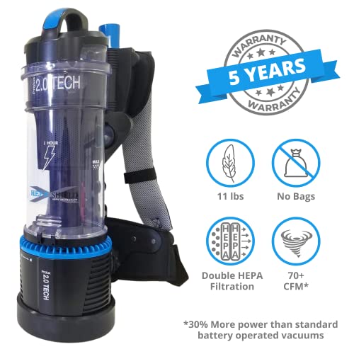 Prolux 2.0 1 Hour Battery Bagless Backpack Vacuum Cleaner w/Dual HEPA Shield Filtration and Tool Accessory Kit