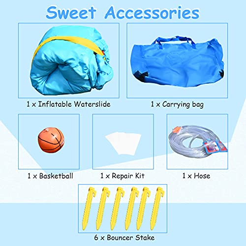 BOUNTECH Inflatable Water Slide Bounce House, 6 in 1 Kids Jumping Castle Water Park w/Splash Pool, Waterslides, Climbing Wall, Water Cannon, Blow up Kids Water Slides for Backyard (Without Blower)