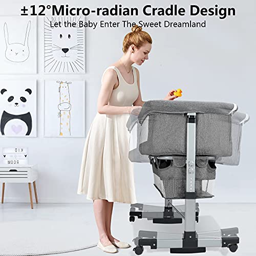 Baby Bassinet, Bellababy Bedside Sleeper, Bedside Crib with Storage Basket, Easy Folding Portable Crib, Adjustable Portable Bed for Infant/Newborn (Dark Grey)