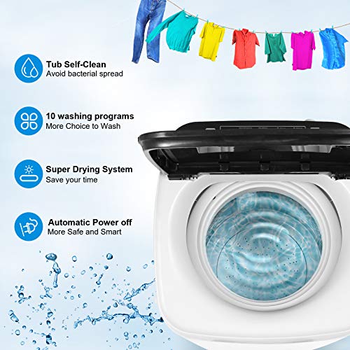 Portable Washing Machine Nictemaw 1.7Cu.ft/15.6Lbs Compact Washer with Drain Pump, 10 Programs 8 Water Level Selections with LED Display, Fully Automatic Washer Ideal for Apartments, RV, Dorms