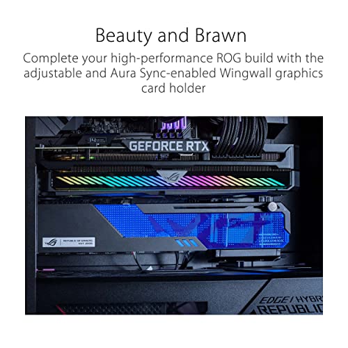 ASUS ROG Wingwall Graphics Card Holder - Easily Adjustable, Aura Sync RGB Lighting, Aluminum Structure, Customizable Acrylic Plate, Universal GPU Support
