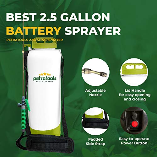 PetraTools 2.5 Gallon Battery Sprayer - Ultra Convenient Battery Powered Sprayer, Garden Sprayer & Weed Sprayer with Easy-to-Carry Strap, Electric Sprayer & Yard Sprayer With Long-Lasting Battery Life