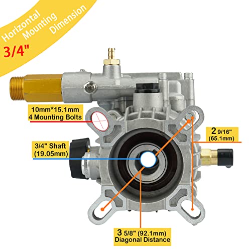 Youxmoto 3/4" Shaft Horizontal Pressure Washer Pump, Max 3000 PSI @ 2.5GPM, With 5pcs Nozzle Tips, fit K2400HH GC190 309515003 308418007, for Most Brand Gas Engine Power