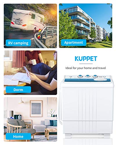 KUPPET Compact Twin Tub Portable Mini Washing Machine 21lbs Capacity, Washer(14.4lbs)&Spiner(6.6lbs)/Built-in Drain Pump/Semi-Automatic, White&Blue