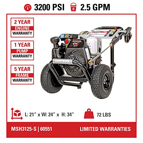 SIMPSON Cleaning MSH3125 MegaShot 3200 PSI Gas Pressure Washer & 80143 3600 PSI Universal Turbo Pressure Washer Nozzle, 1/4-Inch Quick Connect, Hot- or Cold-Water Use