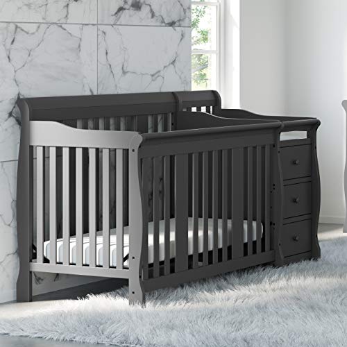 STORKCRAFT Portofino 4 In 1 Fixed Side Convertible Crib Changer, Gray