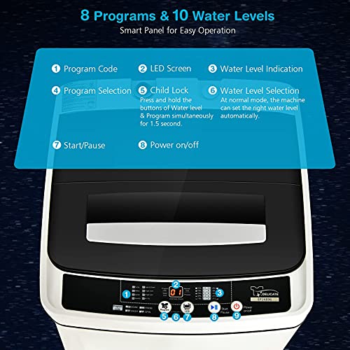 Giantex Full Automatic Washing Machine, 2 in 1 Portable Laundry Washer 1.5Cu.Ft 11lbs Capacity Washer and Dryer Combo 8 Programs 10 Water Levels Energy Saving Top Load Washer for Apartment Dorm