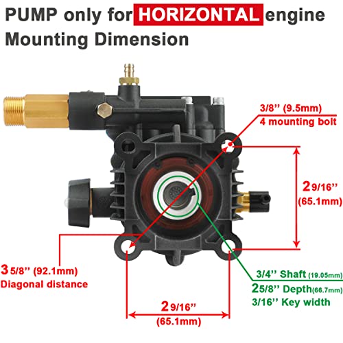 YAMATIC Horizontal Pressure Washer Pump 3/4" Shaft - Max 3300 PSI @ 2.5 GPM - Universal Pump and Original Engineering for Most Brand gas engine power washer
