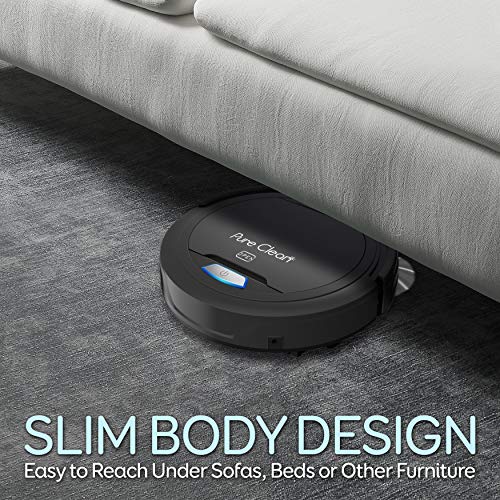 SereneLife Robot Automatic Vacuum Cleaner - Upgraded Lithium Battery 90 Min Run Time - Bot Self Detects Stairs Pet Hair Allergies Friendly Home Cleaning for Carpet Hardwood Floor - PUCRC26B , Black