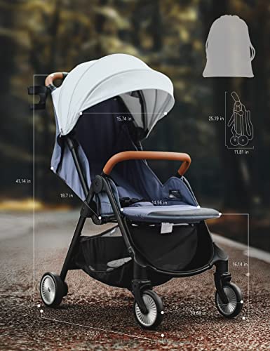 besrey Lightweight Baby Stroller, Travel Stroller with One-Hand Easy Fold, Full-Size Waterproof Canopy, Compact Stroller with Large Cup Holder|Shock-Absorbing Wheel, Toddler Stroller for 6-36