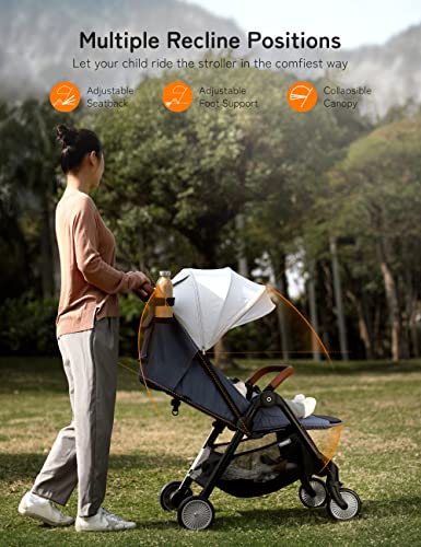 besrey Lightweight Baby Stroller, Travel Stroller with One-Hand Easy Fold, Full-Size Waterproof Canopy, Compact Stroller with Large Cup Holder|Shock-Absorbing Wheel, Toddler Stroller for 6-36