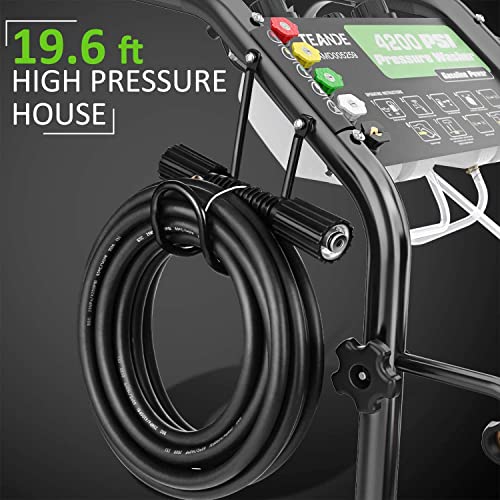 TEANDE 3200PSI Gas Pressure Washer 2.6GPM Power Washer 209CC Gas Powered Pressure with 5 Adjustable Nozzles, 20ft Hose, Dual soap Tank, Best for Cleaning Cars Houses Driveways Fences Patios Garden