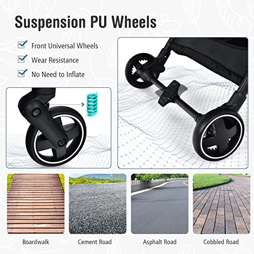 BABY JOY Baby Stroller, Foldable High Landscape Infant Carriage Newborn Pushchair with Reversible Seat, Adjustable Backrest & Canopy, 5-Point Safety Harness, Suspension Wheels & Storage Basket (Gray)