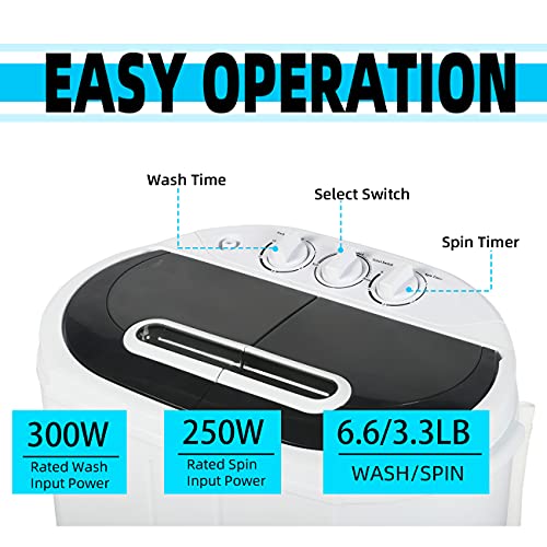 yhm Portable Clothes Washing Machines with Mini Twin Tub Electric Compact Mini Washer 10lbs Capacity For Camping, Apartments, Dorms, College Rooms, RV’s, Delicates and more (10 lb)