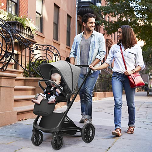 INFANS Baby Stroller for Toddler, Quick-Fold Infant Stroller with Reversible Seat, Hard Plate, Air Rod Folding, Aluminum Frame, 5-Point Harness, Adjustable Handle and Footrest