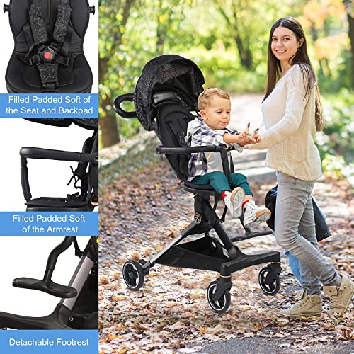 Wheelive Lightweight Stroller for Toddlers, 2-in-1 Reversible and Reclinable Seat Compact Travel Stroller with Sun Canopy, Easy Carry Stroller with Adjustable Handles & Backrest and Storage Bag
