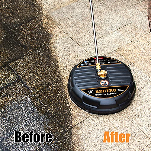 BEETRO 15'' Surface Cleaner for Pressure Washer, Power Washer Attachments for Driveway, Sidewalk, Concrete, Deck, Patio Cleaning, with Spray Gun and 2 Spray Wands, Max 4000 PSI