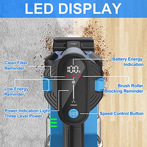 Cordless Vacuum Cleaner with LED Dsiplay, Up to 50min Runtime, 265W 25Kpa Suction Stick Vacuum, 2400mAh Rechargeable Battery Vacuum, 6 in 1 Lightweight Vacuum for Pet Hair Carpet Hard Floor