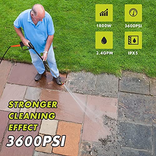 Papaco Electric Pressure Washer Max 3600 PSI 2.4 GPM, 1800W Electric Water Pressure Washer Professional Car Washer Cleaner Machine with Brass Hose Connector for Home Car