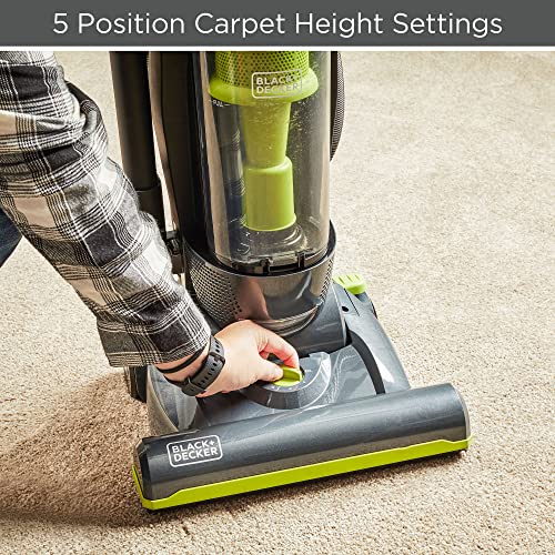 BLACK+DECKER Bagless Upright Vacuum Cleaner with Anti-Allergen HEPA Filer, Corded 1,200 Watt Motor & 5-Position Carpet Height Settings, Gray (BDXURV309G)