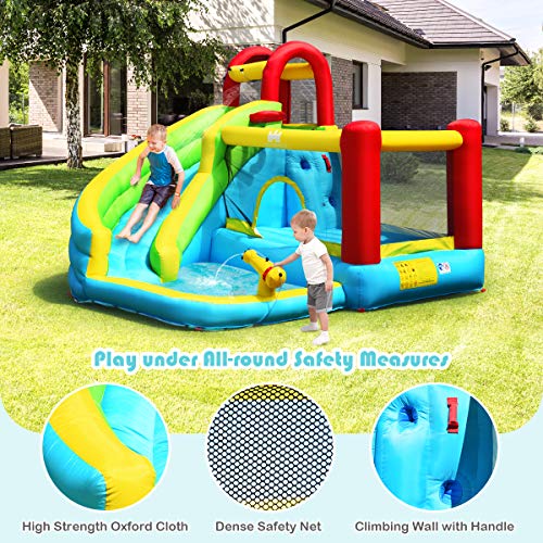 BOUNTECH Inflatable Water Slide Bounce House, 6 in 1 Kids Jumping Castle Water Park w/Splash Pool, Waterslides, Climbing Wall, Water Cannon, Blow up Kids Water Slides for Backyard (Without Blower)