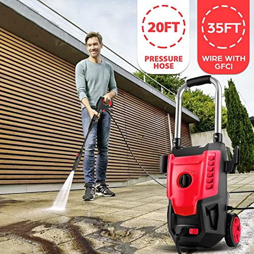 Electric Pressure Washer 2.5GPM Power Washer 1800W High Pressure Washer Cleaner with All-in-one Spray Nozzle, 20 Ft Hose & 35 Ft Wire