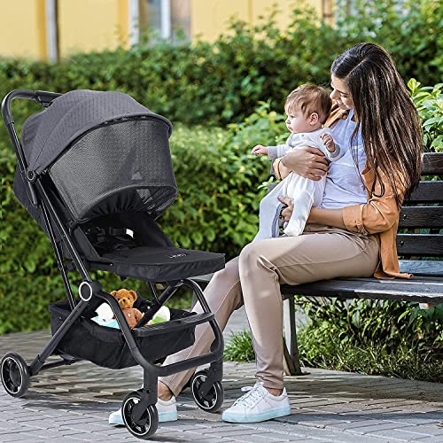 Wheelive Lightweight Baby Stroller, One Hand Easy Fold Compact Travel Stroller with Adjustable Backrest & Storage Basket, Sleep Shade - Infant Stroller for Airplane Travel and More