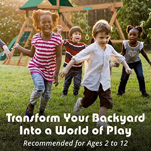 Creative Playthings Northbridge Pack 1 Wooden Swing Set (Made in The USA) for Ages 2 to 12 Years, Includes Climbing Wall for Kids, Playground Swings and Slide, and Tire Swing, 22 x 12 x 11 ft