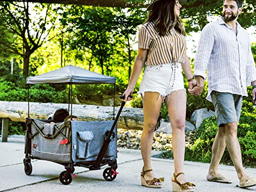 EVER ADVANCED Foldable Wagon Stroller for 2 Kids & Cargo, Collapsible Folding Toddler Wagon with Removable Canopy, Adjustable 5-Point Harness, Lightweight Carry-on Stroller for Airplane with Carry Bag