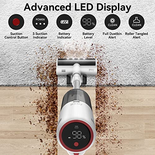 INSE Cordless Vacuum Cleaner with LED Display, 150AW 30Kpa Powerful Stick Vacuum, Lightweight Cordless Vacuum with 2500mAh Rechargeable Battery Up to 60Min Runtime for Hard Floor Carpet Pet Hair-V120