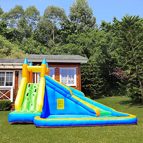 Doctor Dolphin Inflatable Water Slide ,Long Slides for Kids Backyard with Climbing Wall,Kids Bounce House with Slide,Inflatable Water Park with Plash Pool for Outdoor
